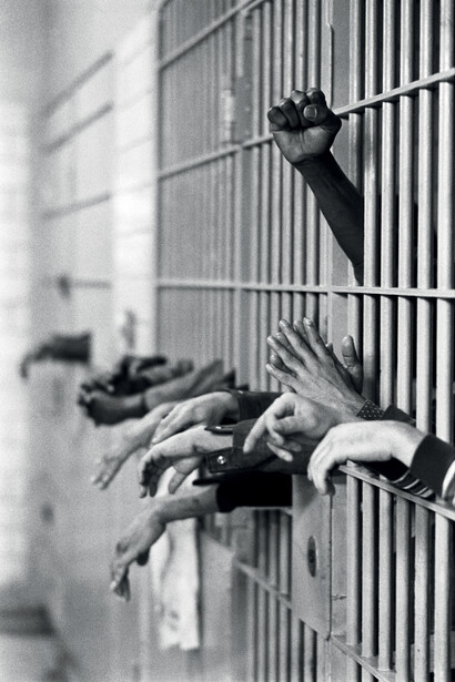 Manhattan, New York City, New York / September, 1972. Tombs Prison, standing on Center Street at Leonard Street, was built in 1840 with granite from an old prison in City Hall. The hands express different moods: Revolt, despair, passivity, hope, prayer and abandon.