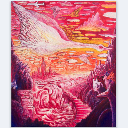 Raymie Iadevaia, June's Feathers, 2023, oil on wood panel, 36x30 inches. Courtesy of the artist and Jack Barrett Gallery