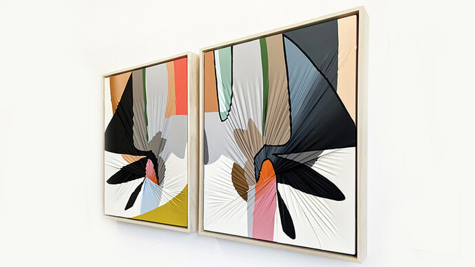 Carrie Gillen, Matchstick (Diptych).
Stretched Fabric, Acrylic,
30 x 48 inches, Total Diptych Size. Courtesy of the artist and JoAnne Artman Gallery