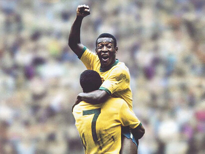 Edson Arantes do Nascimento (Pelé) celebra un gol de la selección brasileña en el mundial de México 70