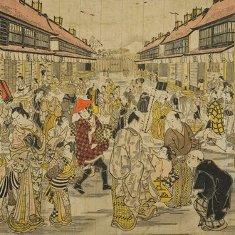 Torii Kiyotada, The main gate (detail), New Yoshiwara, about 1745. Courtesy of Art Institute of Chicago