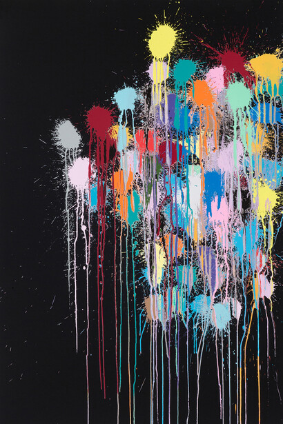 Ian Davenport ‘Colour Splat Edge’ (Black), 2017. Copyright the Artist/ Courtesy of Cardboard Citizens