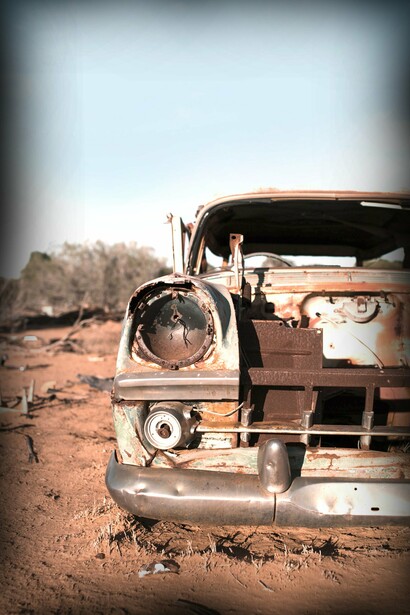 Front facing disposed car in the desert