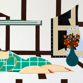 Farah Atassi, Reclining Woman with Roses (close-up), 2023. Courtesy the artist and François Ghebaly