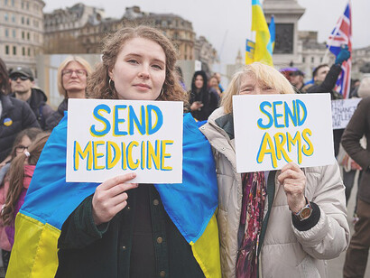 Pro-Ukraine protest in Trafalgar Square, London, where demonstrators rallied in support of Ukraine and condemned Russia’s actions in Crimea and beyond