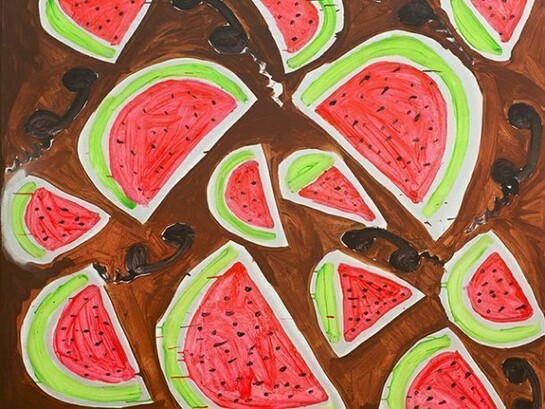 Katherine Bernhardt, Watermelon and Telephones (detail), 2013, Acrylic on canvas