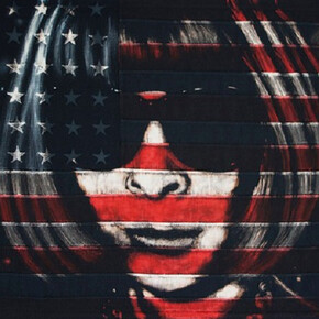 Pam Glew, Anna, bleaching technique and dye on vintage American flag, framed, original artwork, 54 x 32 inches