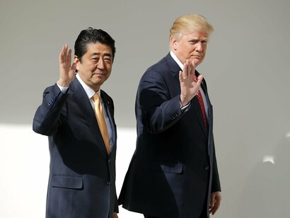 Abe and Trump walking