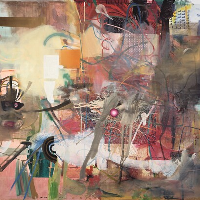 Born to be late, 2001. Inkjet print and mixed mediums on canvas, 130 x 133 7/8 in (330 x 340 cm). Private collection. Image courtesy the artist and Galleria Alfonso Artiaco, Naples
