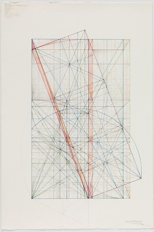 Mark Reynolds, Phi Root Three Series: Generation of the Triple Square and the 2.8025, 1.3.15, 2015, Graphite, colored inks and colored pencils on cotton paper, 22.25 x 15 inches (paper size)