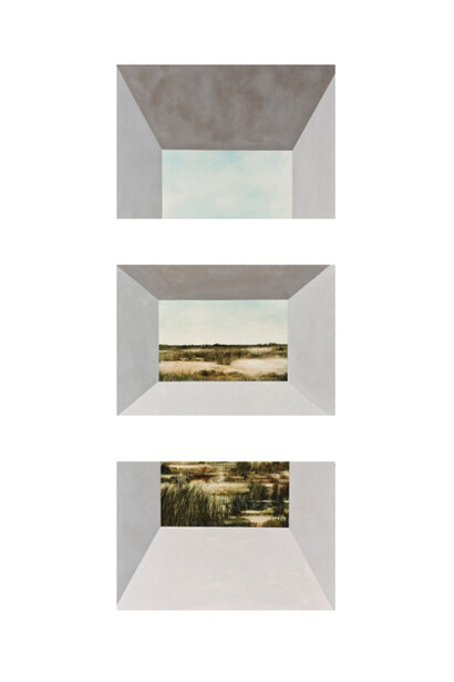 Kevin Earl Taylor, Magnetic Field (Triptych), 10” x 14” ea., (dimensions variable), oil and acrylic on paper, mounted on metal, 2014