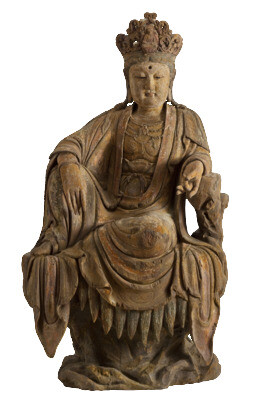 Water-Moon-Guanyin, Early Ming Dynasty, 15th century China Wood with remnants of original paintH 121 cm