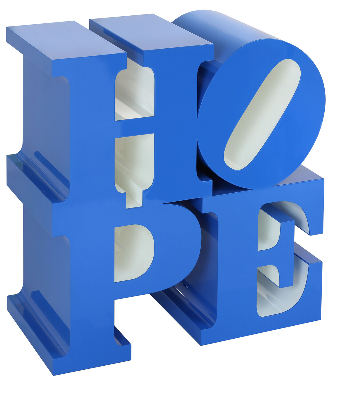 Robert Indiana, HOPE, Blue, White, 2009, Painted stainless steel, Edition of 9, 45 x 45,7 x 23 cm
