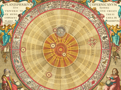 Carta astronómica copernicana en forma de círculos concéntricos por Andreas Cellarius