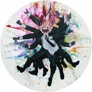 Zach Johnsen “Council on Conservation” (2014)
watercolor, acrylic and smoke bomb on round wood panel, 39″ x 39″