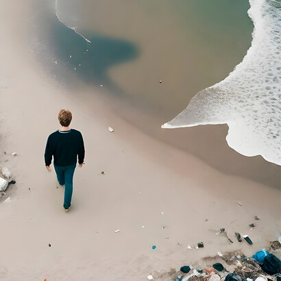 Homem andando em uma praia contaminada com resíduos plásticos

Estudos em peixes-zebra expostos a MPs mostraram indução de lesão e inflamação intestinal