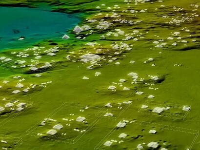Aerial satellite views used in space archaeology to uncover buried cities and forgotten ancient landscapes, Guatemala
