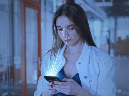 The glowing data lines capture how our identities interact with tech, reinforcing that adaptation isn't optional—it's the new way of navigating the world