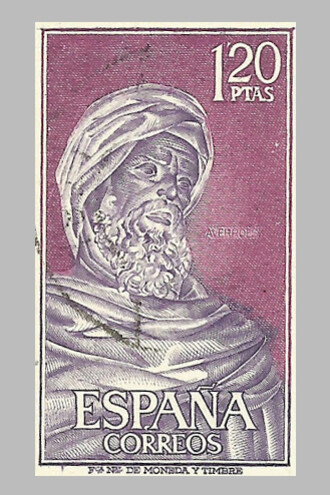 Sello postal con la efigie de Averroes, España