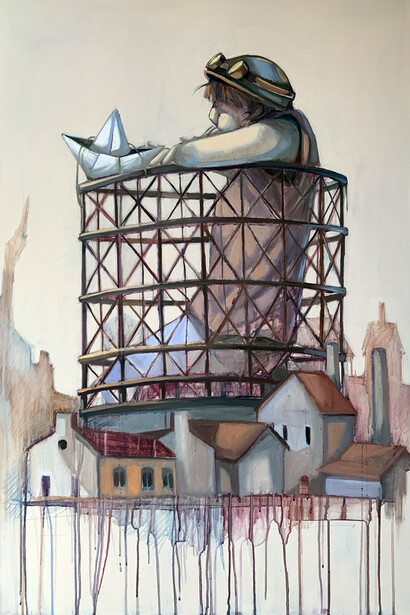 Memoria di un silos, 80 x 120 cm, olio e gesso e goauche su tela, 2019