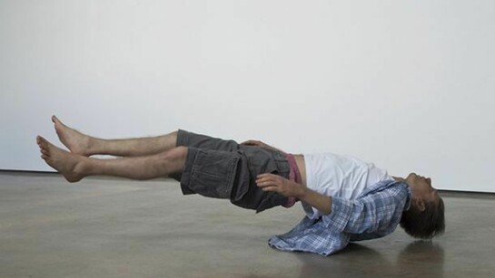 Tony Matelli. Josh, 2010. Silicone, foam, steel, hair, urethane, overall: 74 in. x 30 in. x 22 in. x (188 cm x 76 cm x 56 cm), Hall Collection. Photo by John Kennard