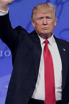 President Donald Trump delivering a speech at the 2017 Conservative Political Action Conference (CPAC) in National Harbor, Maryland, USA