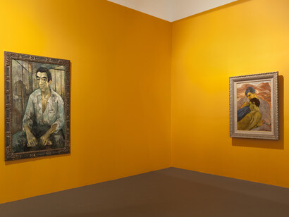 Installation view: “The T'ang Horse: Anthony Quinn”, at Mana Contemporary, 2016.
[Featured works, L-R: Jean Jansem, Anthony Quinn, 1955. Anthony Quinn, Barabbas,
2000.] Photo by John Berens.
Jean.