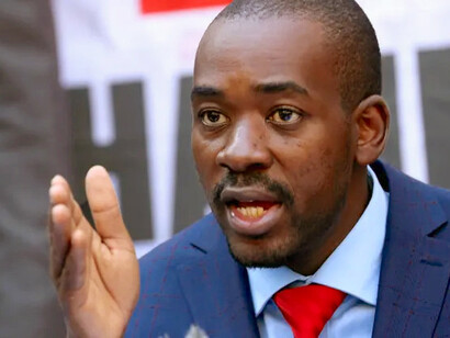 O líder do Movimento da Mudança Democrática, Nelson Chamisa, em Harare, Zimbabue