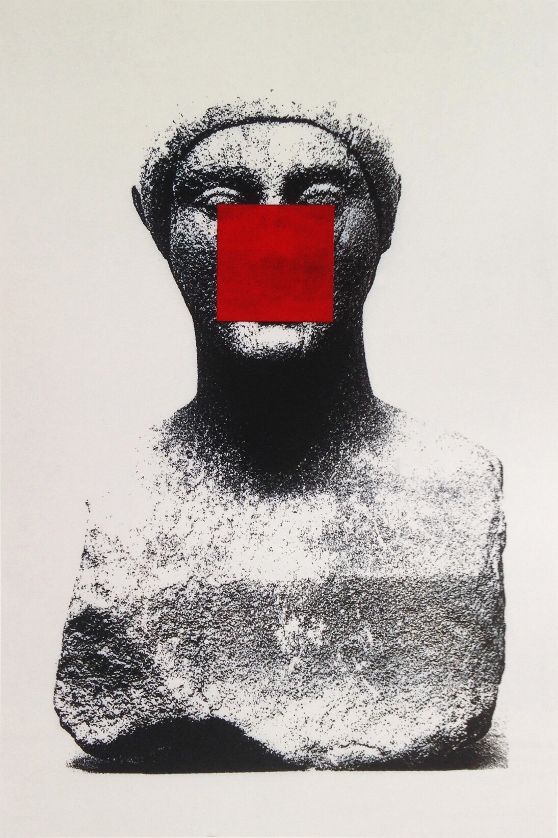 Cris Gianakos, Unfinished Male Head with Square, Alpha Series I, 1991, mixed media on transparent paper, 220 X 145 cm