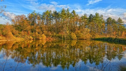 Panorama del laghetto di Moglio, Oltrepò Palvese, Lombardia, Italia