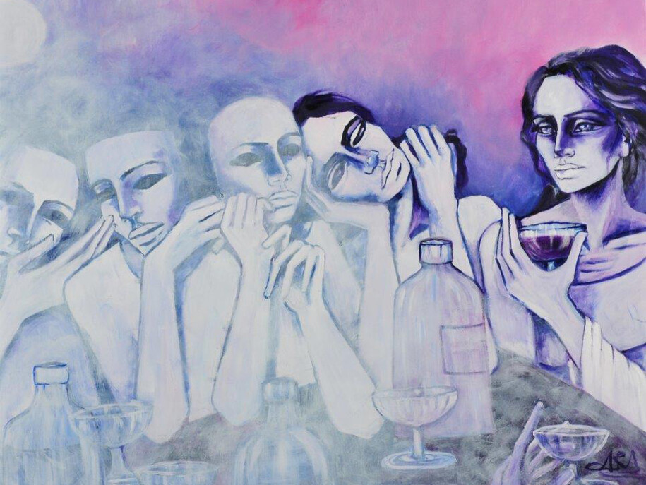 Anna Rita Alatan, Friends, Acrylic on Canvas, 31.5" x 39.5"
