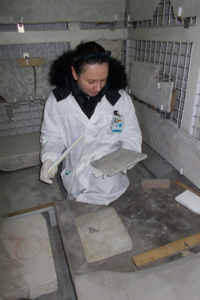 Winter 2017, I returned for another condition assessment of Besula epitaph that was still lying on the floor of the National Naples Archaeological Museum Depository