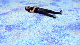 Imran Qureshi, Out of Blue, 2020. Site specific installation created in cooperation of Zindagi Trust Foundation and Shehzad Roy to support  Khatoo-i-Pakistan Government Girls School. Courtesy of the artist