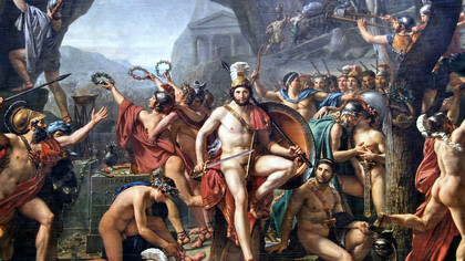 «Leónidas en las Termópilas», Jacques-Louis David: de la victoria de los griegos sobre los persas en las Guerras Médicas (narradas por Heródoto) surgiría toda una conceptualización acerca del valor de la libertad, el individuo y la democracia, finalmente plasmada en la célebre Oración Fúnebre de Pericles, cuando los atenienses recibieron a primeros caídos en la conflagración que finalmente desgarraría Grecia: la Guerra del Peloponeso