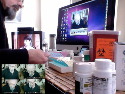 Still from Medication Reminder with Kathleen White, 2015, Single Channel Video Projection, copyright Hunter Reynolds, courtesy PPOW Gallery.