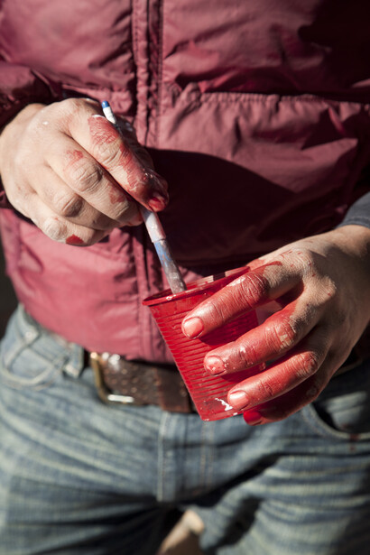 Imran Qureshi at work in S.Gimignano 