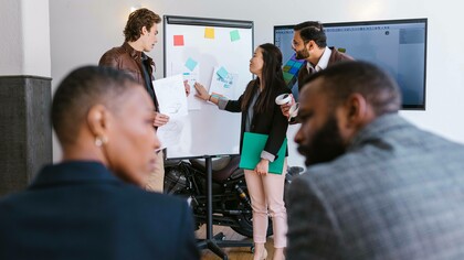 A group of young entrepreneurs getting ready to pitch their business idea to a few investors