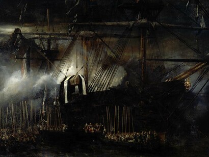 «Repatriación de las cenizas de Napoleón a bordo de La Belle Poule, el 15 de octubre de 1840» (1842), Eugène Isabey