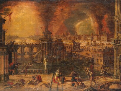 Kerstiaen de Keuninck, Il fuoco di Troia, olio su tavola, seconda metà del XVI secolo,
Hermitage Museum, San Pietroburgo, Russia