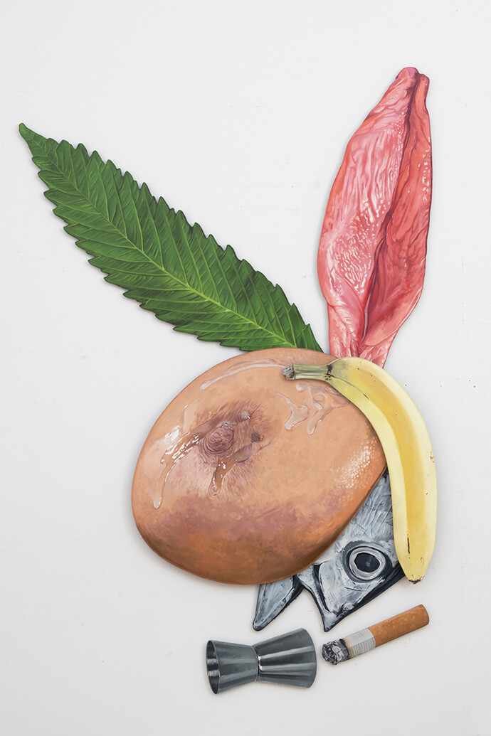 Alfred Steiner, Bunny, 2014, Acrylic gesso and oil on medium-density fiberboard, 50 x 40 x 4 inches