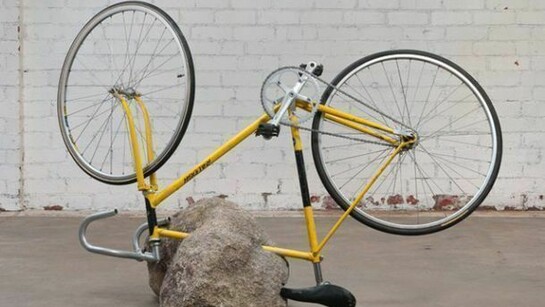 Matt Johnson, Stone with Bicycle, 2013, Granite, Raleigh bicycle, 127 x 76.2 x 134.6 cm, 50 x 30 x 53 ins, Copyright The Artist,
Courtesy Alison Jacques Gallery, London