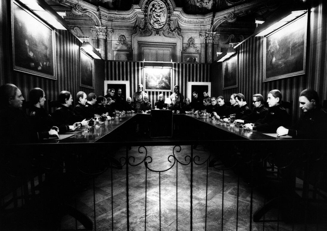 Fabio Mauri, Oscuramento, (Darkening), 1975, Room installation; wax figures, table, wallpaper, paintings, various objects and materials. Dimensions variable
