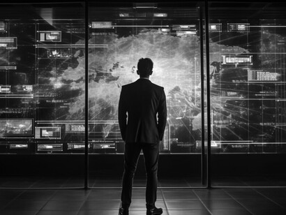 As one person stands amidst the pervasive presence of surveillance technology and Internet of Things (IoT) devices, they confront the reality of corporate power and control, contemplating the implications for digital identity and privacy