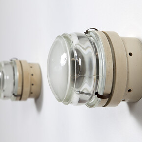 Pair of "1148 Fresnel" lamps designed by Joe Colombo for O Luce, Italy, 1964-1965. 4.5" W x 4.5" H x 3.75" D. Photo by Sherry Griffin for R & Company