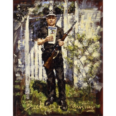 John Keane, Backyard Painting, 1997, Oil and collage on canvas © John Keane, Courtesy of Flowers Gallery, London and New York