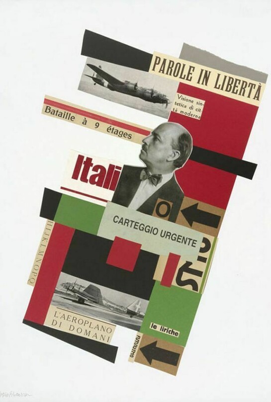 Pablo Echaurren (b. 1951), L’aeroplano di domani, 2010, Collage on paper, 50 x 70 cm, Courtesy Galleria d’Arte Maggiore, Bologna (Italy)