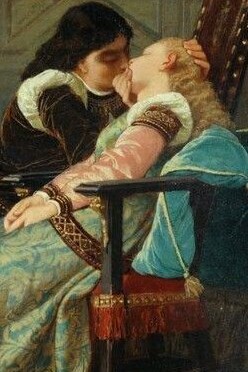 "El beso", óleo sobre lienzo, Amos Cassioli, 1875