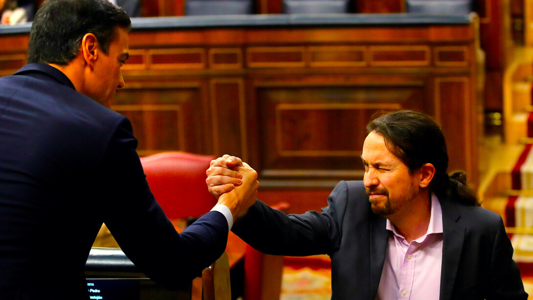 Pedro Sánchez (PSOE) y Pablo iglesias (Podemos), presidente y vicepresidente del inminente Gobierno de España, respectivamente