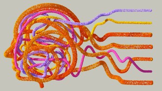 A tangled network of colorful strands symbolizes the complex genetic and epigenetic mechanisms involved in Alzheimer’s disease progression