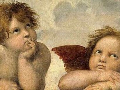 Due putti, particolare della Madonna Sistina di Raffaello, Dresda, Germania